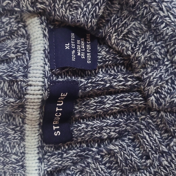 VINTAGE STRUCTURE 100% Cotton 2 Tone Blue V-Neck Sweater - Picture 2 of 7